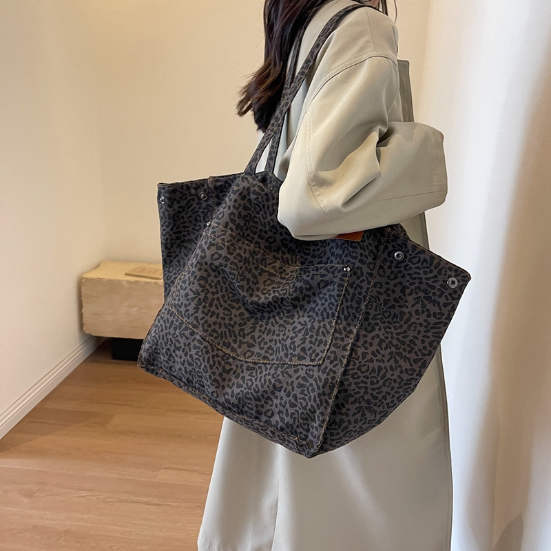 Women Bags Work - Leopard Pattern Tote Bag Vintage Canvas