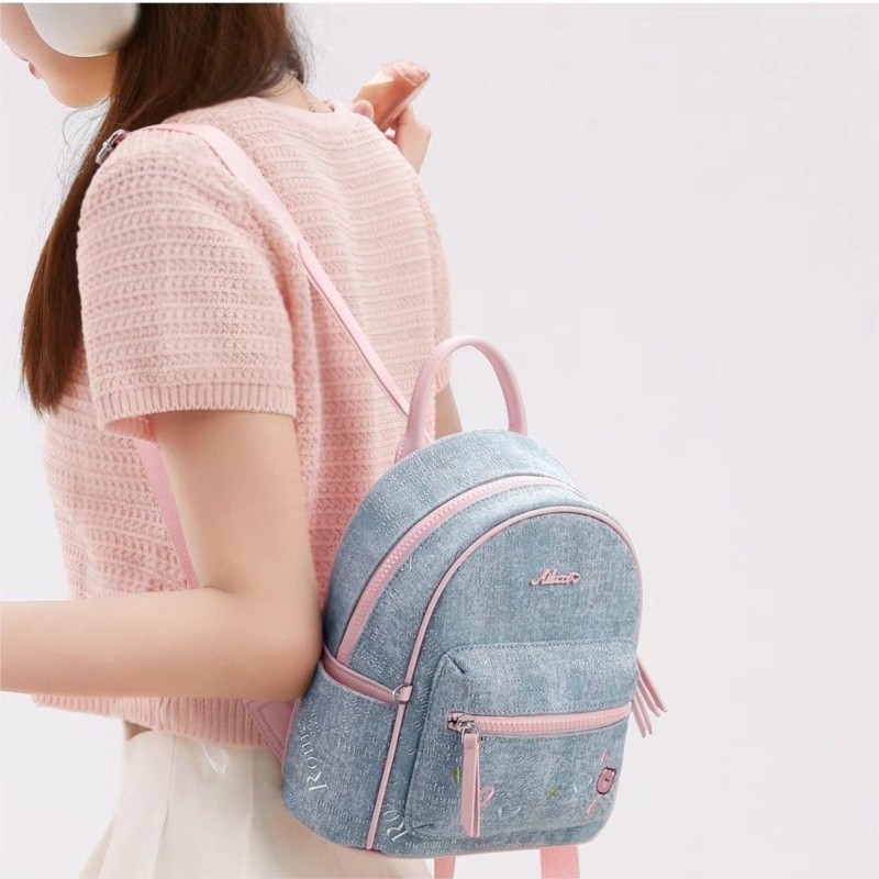 Blue Denim Embroidered Bear Ba - Mini Backpack Women ulasan dan harga