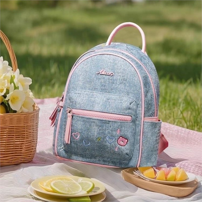 Blue Denim Embroidered Bear Ba - Mini Backpack Women ulasan dan harga