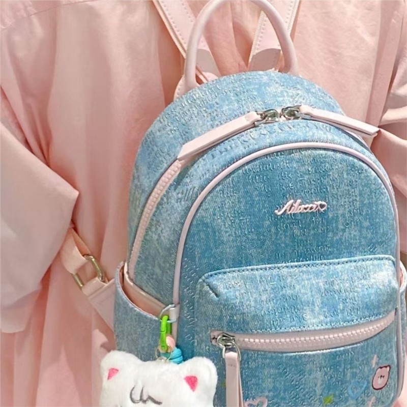 Blue Denim Embroidered Bear Ba - Mini Backpack Women ulasan dan harga