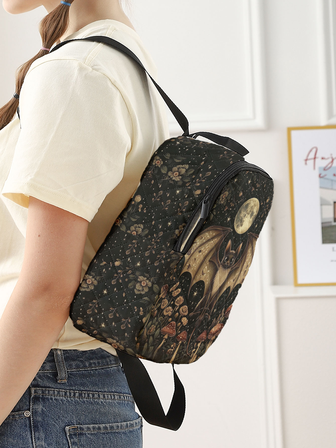 Bat Moon Mushroom Floral Print - Mini Backpack Women ulasan dan harga