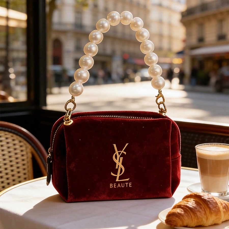 YSL Wine‑Red Velvet Cosmetic B - Women'S Ysl Bags Tote ulasan dan harga