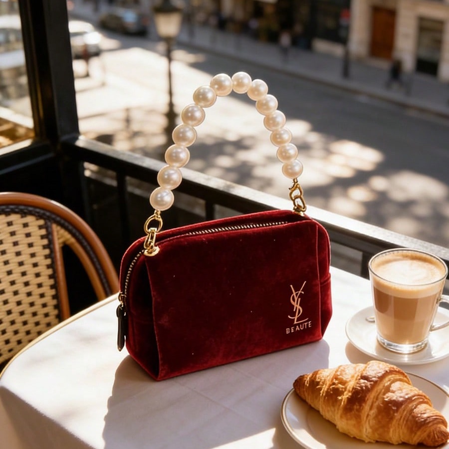YSL Wine‑Red Velvet Cosmetic B - Women'S Ysl Bags Tote ulasan dan harga