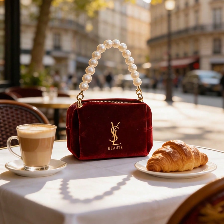 YSL Wine‑Red Velvet Cosmetic B - Women'S Ysl Bags Tote ulasan dan harga